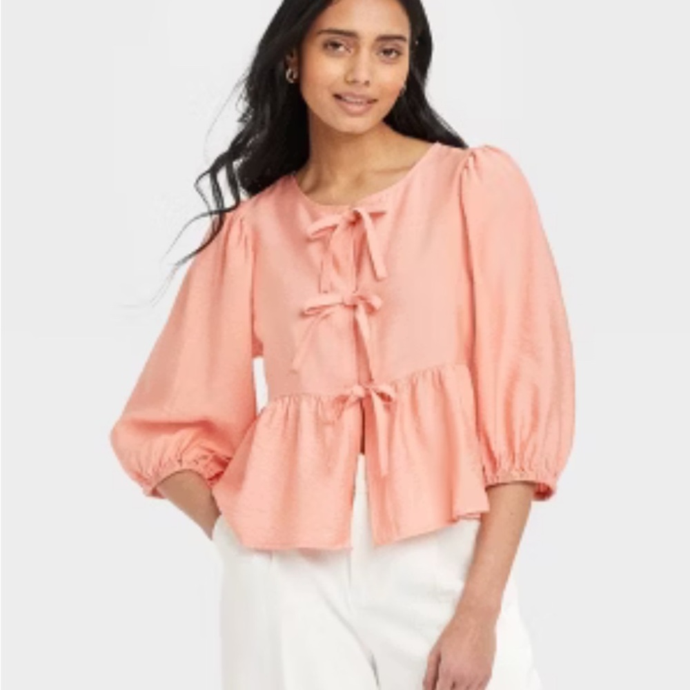 a new day Peplum Bow-Tie Blouse